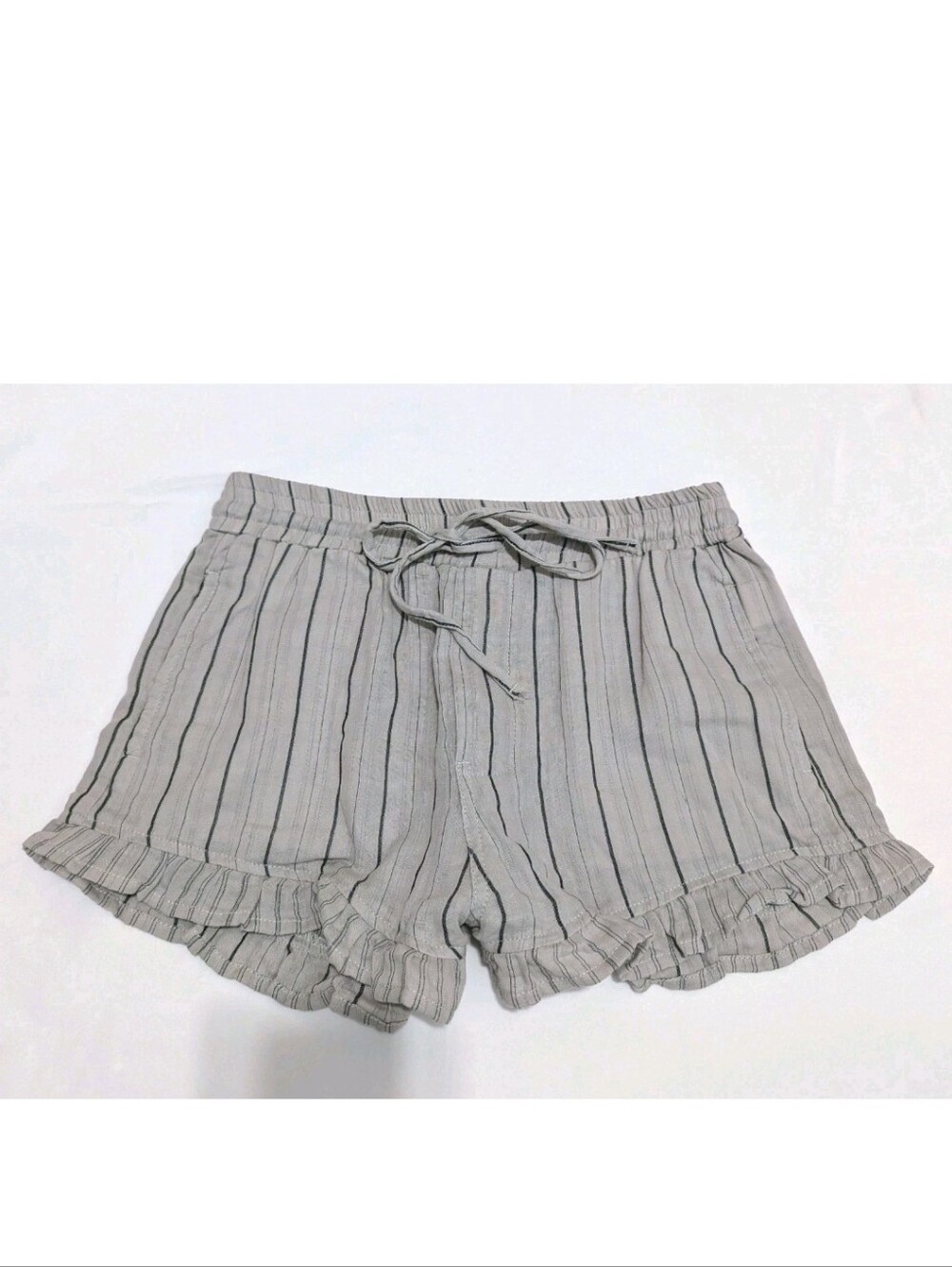 Banjara Gray Striped Ruffle Hem  Shorts